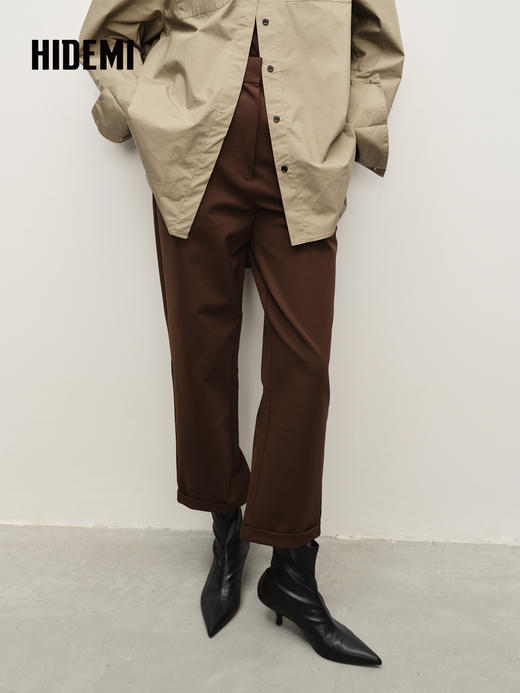 超显瘦极简铅笔裤九分卷边西裤 黑色/生巧 商品图0