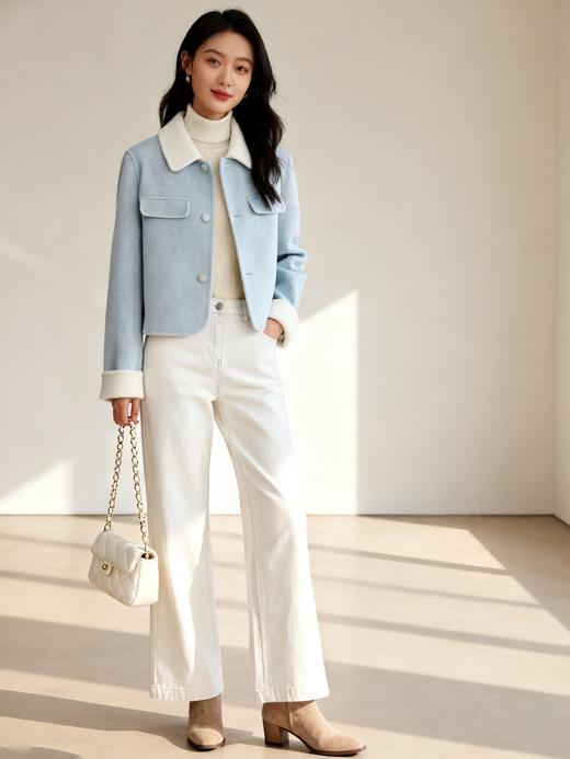 【从容大衣】臣禾	撞色翻领羊毛呢大衣短外套	JZ254080375 商品图1