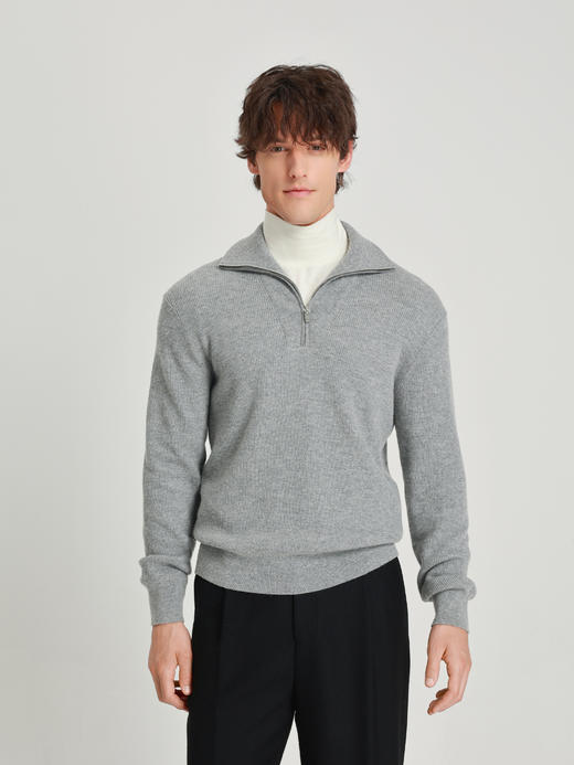 callisto海豚灰美丽诺羊毛海军领拉链毛衣 商品图2