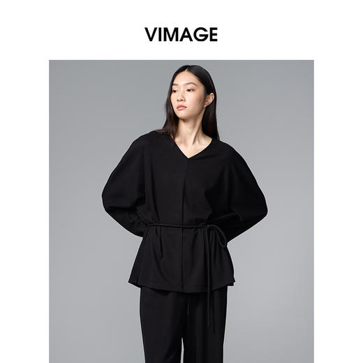 VIMAGE纬漫纪宽松显瘦加本布腰带设计秋冬新款小上衣V2413113 商品图2