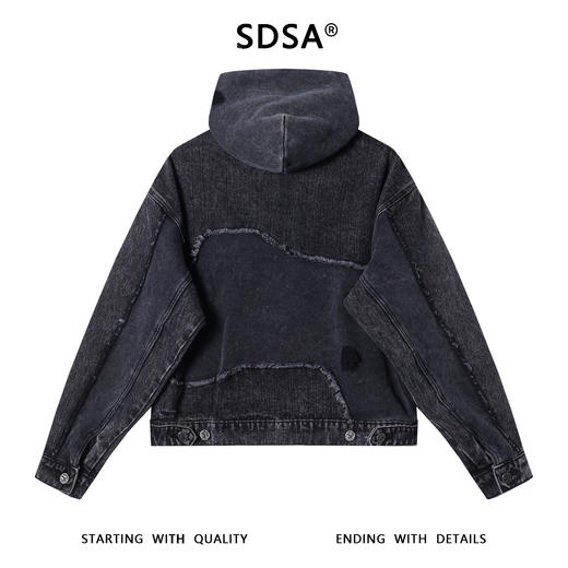 25139SDSA男士秋冬新款痞帅男装潮牌磨白磨破纽扣连帽牛仔夹克百搭时尚 商品图5