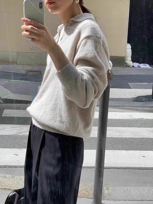 🌺【MOMOTIABIN翻领纯色羊毛衫DBTHJZYMA910】🌟解锁ins博主高级感穿搭密码🔑救命！⁩这件毛衣也太太太韩了吧！✨ 撞色条纹经典又高级 Polo领设计瞬间提升气质感 商品图1