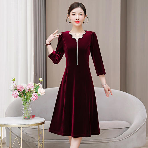 AHM yqwl5676丝绒礼服时尚复古小个子显瘦连衣裙 商品图1
