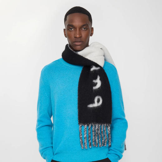 BURBERRY 巴宝莉 中性双面两用徽标装饰羊驼毛混纺围巾 黑色 8114081 A1189 商品图5