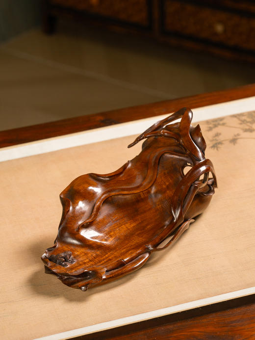 二十世纪	黄花梨雕竹枝青蛙香盘 商品图1