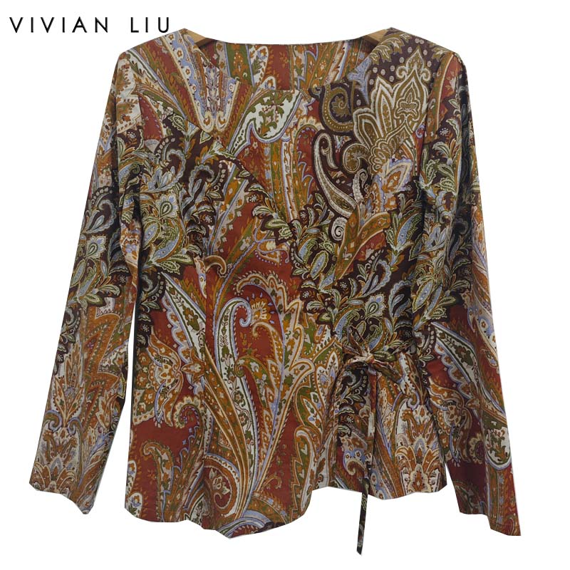 VIVIAN LIU薇薇安刘F2543002秋季女装新款腰间系带印花上衣