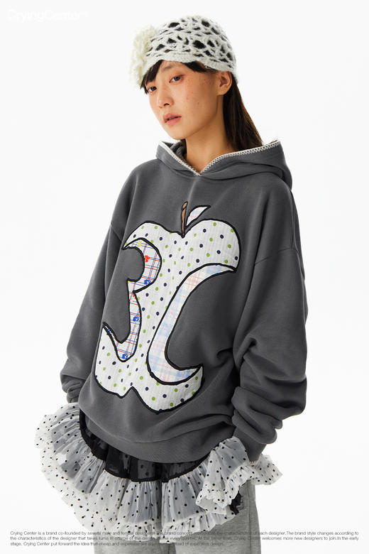 CryingCenter 3c苹果波点格纹贴布绣宽松加绒卫衣 哭喊中心 商品图1