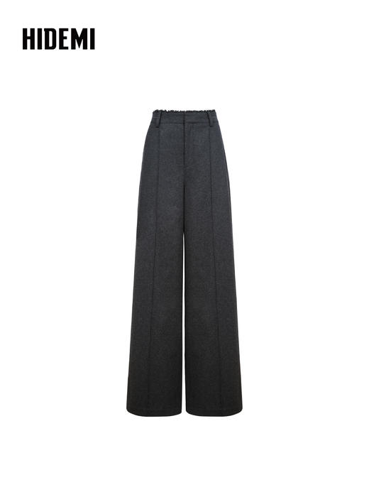 HIDEMI  大秀款进口羊毛手工毛边腰头设计感阔腿 厚款西裤长裤 深灰色 商品图5