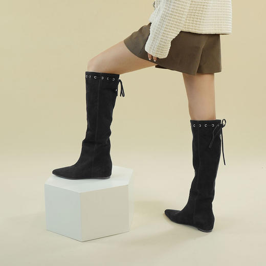 Westory2025年冬季尖头平跟羊京波西米亚休闲风宽松一脚蹬高靴堆堆靴W25DQ85541 商品图5