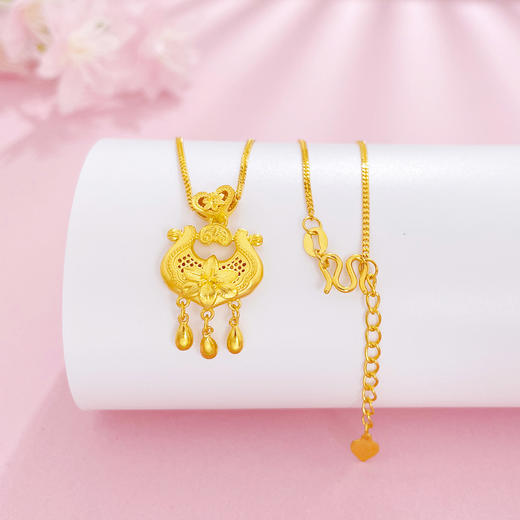 【限时克减150元】足金999 （足金999字印）5G黄金空心百合花形开百合花锁包称心如意国潮锁包调节套链(5GTL02100),(预售产品下单后不退款不退货不换货不补差价) 商品图0