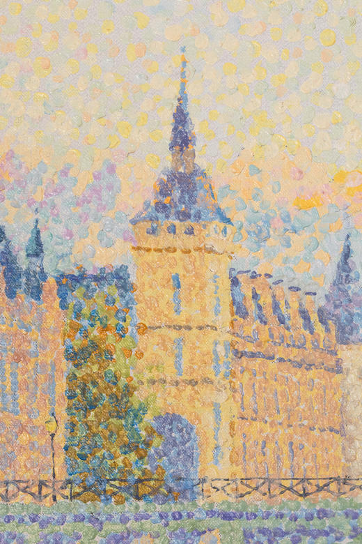 独角鹿西洋古董20世纪法国现代点彩画派名家Yvonne Canu签名创作风景主题布面油画《巴黎塞纳河畔》 商品图6