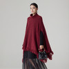 【林栖设计小店】流苏毛织披肩酒红色优雅百搭宽松2025秋冬新款高领斗篷上衣女2954006B 商品缩略图6