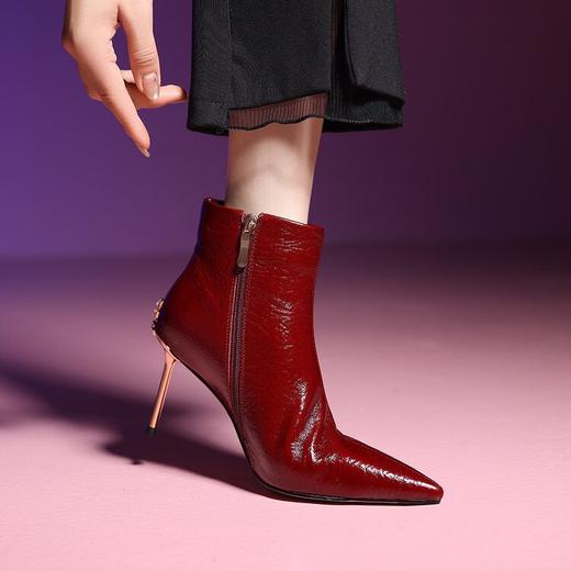 【预售5天】法式真皮水钻蝴蝶洋气高跟鞋女秋冬新款尖头细跟百搭时装靴女短靴XC&S302 商品图1