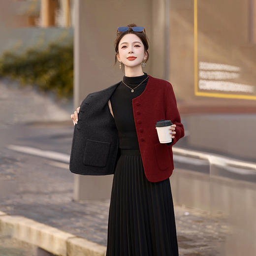 HR YJH5137韩系娃娃领双面羊毛大衣气质毛呢外套 商品图3