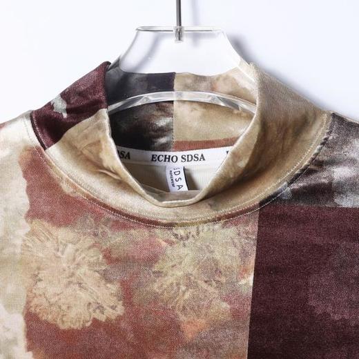 T4892SDSA男士秋冬新款痞帅男装美式撞色植物花卉半高领长袖T恤百搭潮 商品图2