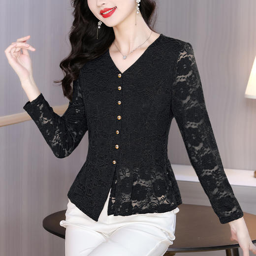 KQL E250N3580荷叶边收腰显瘦优雅气质蕾丝衫修身显瘦小衫 商品图2