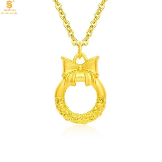 【品牌授权】【香港周六福】黄金钻石首饰 5D足金吊坠蝴蝶结祥云平安扣（附赠K金项链） 商品图0