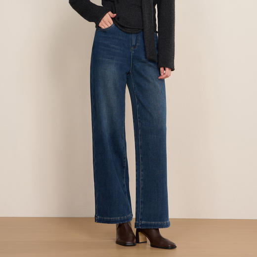 EITIE爱特爱复古高腰直筒显瘦加绒保暖2025冬季新款裤子D2505917 商品图1