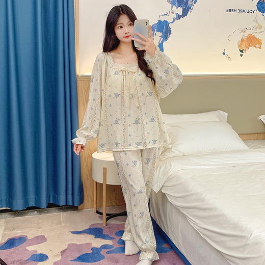 自然醒茉语（带胸垫）女士家居服云朵棉长袖长裤套头睡衣QH 商品图9