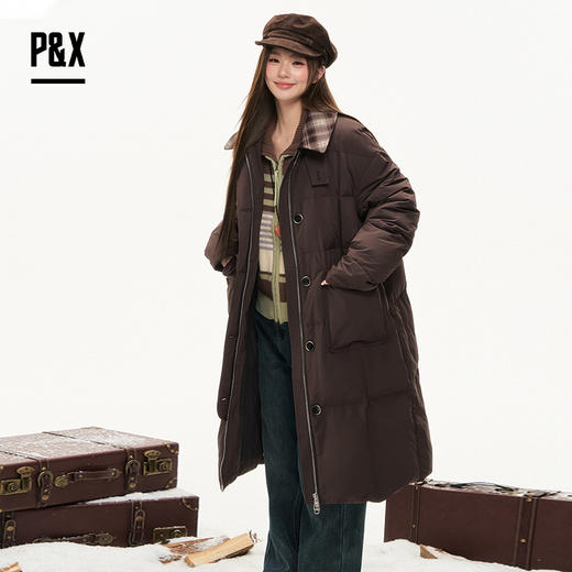 P&X设计师女装2025冬季宽松韩版长款羽绒服825424033 咖色 商品图1