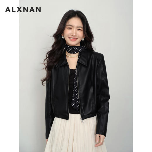 鹿向南「巴黎夜檀」短款黑色皮衣外套女秋冬高级感小个子气质夹克 商品图2