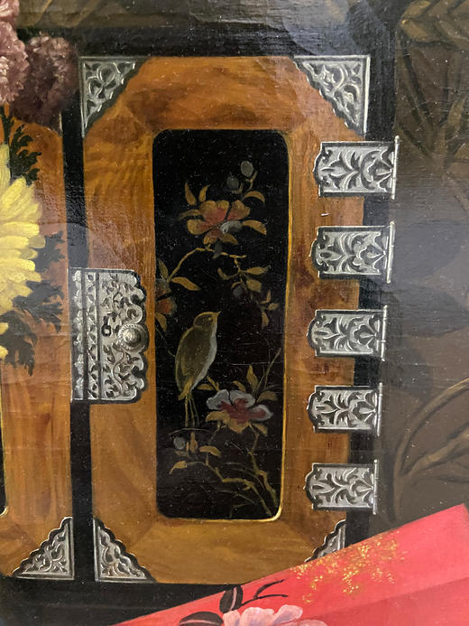 独角鹿西洋古董1888年法国画家Pauline Vallée签名创作东方主义风格静物油画作品《中国风与日本主义的构图》 商品图3