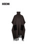HIDEMI 大秀款进口山羊绒立领麂皮拼接流苏廓形斗篷无袖大衣外套 灰黑色 商品缩略图6