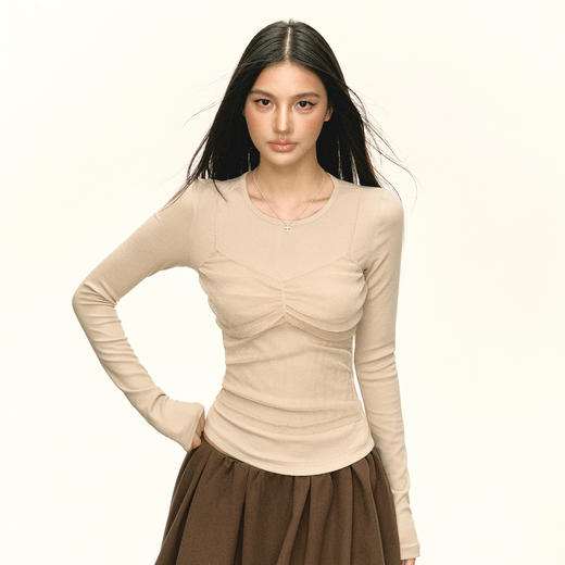 Ariseism 美式复古长袖T恤女秋季新款修身上衣 商品图0