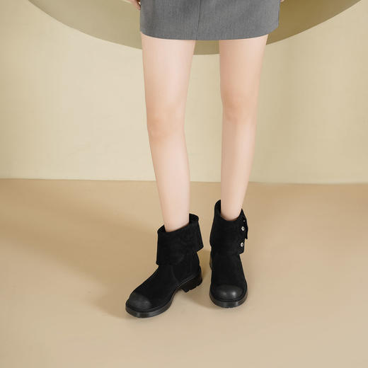 Westory2025年冬季牛绒擦色复古低跟靴筒可翻折两穿休闲甜酷一脚蹬短靴S25DS86231 商品图6