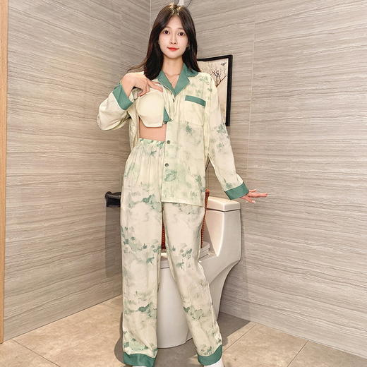 自然醒月汐（带胸垫）女士家居服云朵棉长袖长裤开衫睡衣QH 商品图10