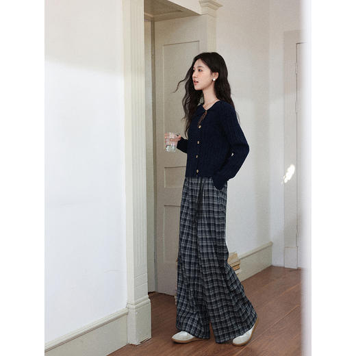 鹿向南「长廊漫步」复古蓝灰格宽松休闲裤女秋新款垂感直筒阔腿裤L58837 商品图2