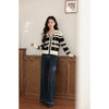鹿向南「邮差日记」黑色条纹连帽长袖毛衣女秋季宽松慵懒感外套L58805 商品缩略图2