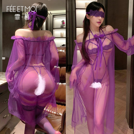 【情趣内衣】霏慕 夜色朦胧透身开裆套装ZY101 商品图1