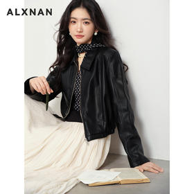 鹿向南「巴黎夜檀」短款黑色皮衣外套女秋冬高级感小个子气质夹克