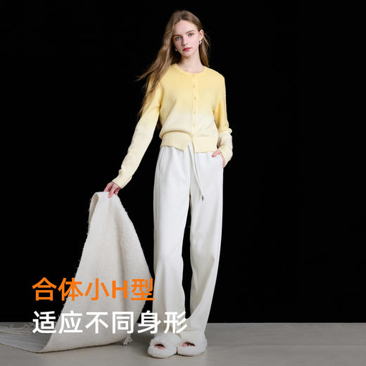 三彩2025冬季新款圆领针织衫长袖晕染开衫毛衫外套简约S 商品图2