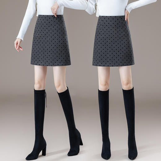 YM 8567-48气质简约波点毛呢半身裙时髦洋气a字短裙 商品图2