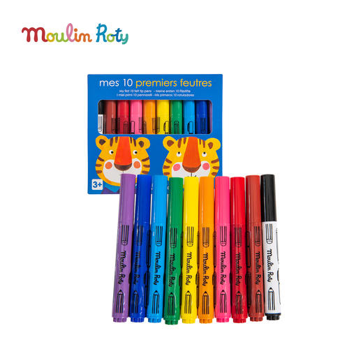 Moulin Roty 10色水彩笔 适合3岁以上 高质量美术工具 不同用法的笔头 缤纷乐系列 法国品牌-661612 商品图0