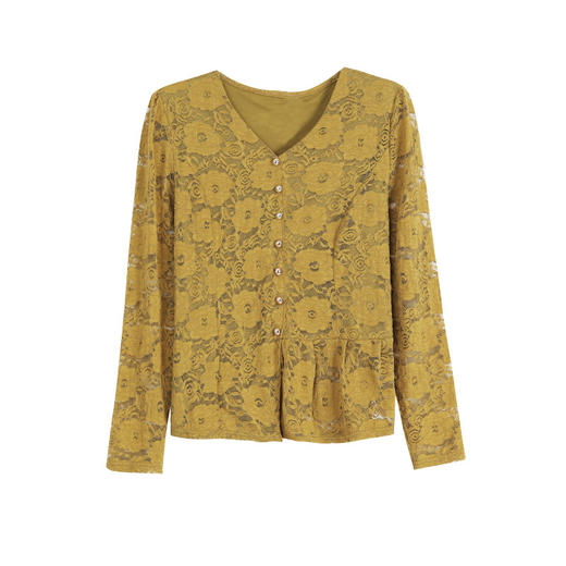 KQL E250N3580荷叶边收腰显瘦优雅气质蕾丝衫修身显瘦小衫 商品图4