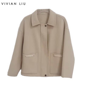 VIVIAN LIU薇薇安刘A2559302秋季女装新款小翻领拉链短款羊毛外套