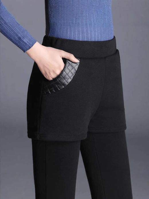 【冬季女士爆款】加绒加厚假两件打底裤外穿高腰弹力修身保暖裤短裤小脚裤女新款 商品图3