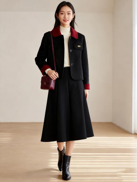 【从容大衣】臣禾	撞色翻领羊毛呢大衣短外套	JZ254080375 商品图2