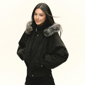 Ariseism 美式复古黑色棉服灰色毛毛女秋季新款