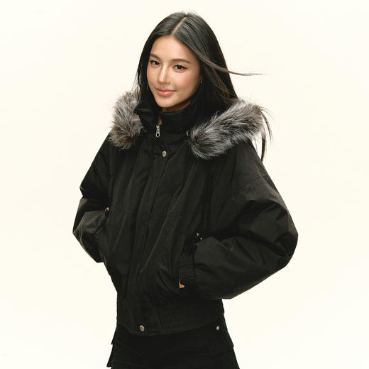 Ariseism 美式复古黑色棉服灰色毛毛女秋季新款 商品图0