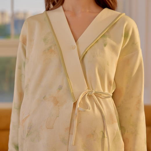 自然醒鸢尾牛奶丝系带月子服（带胸垫）秋冬产后纯棉11 10月份孕妇睡衣春秋季产妇待产哺乳QH 商品图12