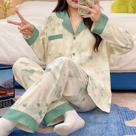 自然醒月汐（带胸垫）女士家居服云朵棉长袖长裤开衫睡衣QH 商品图13