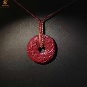 【品牌授权】【香港周六福】黄金钻石首饰天然原矿朱砂微雕祥云平安扣吊坠