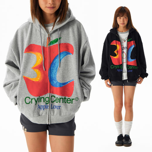 CryingCenter 摇粒绒底3c苹果拉链女款短卫衣 男女同款 哭喊中心 商品图1