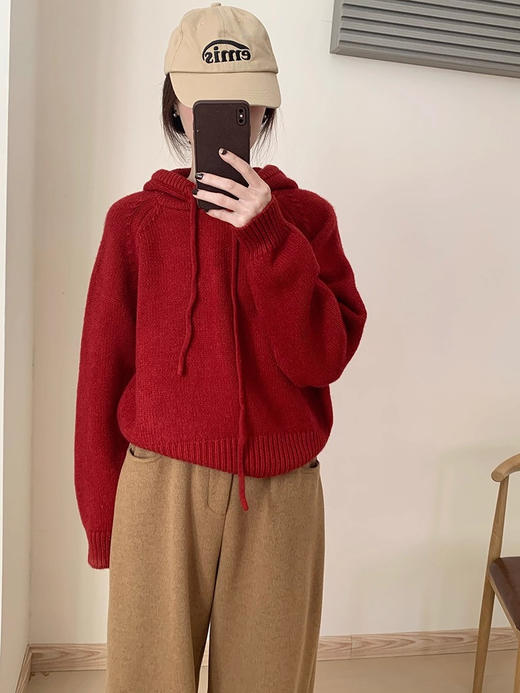 【YW】无忧购 【甄选】韩系秋冬抽绳连帽设计感卫衣针织衫宽松慵懒套头女式毛衣 412-17（截单后3-5天发货） 商品图7