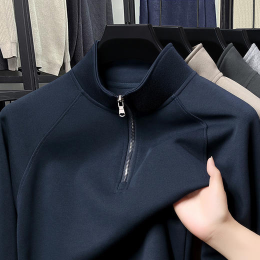 男士半拉链立领套头卫衣秋季新款长袖T恤纯色休闲半高领打底衫 商品图1