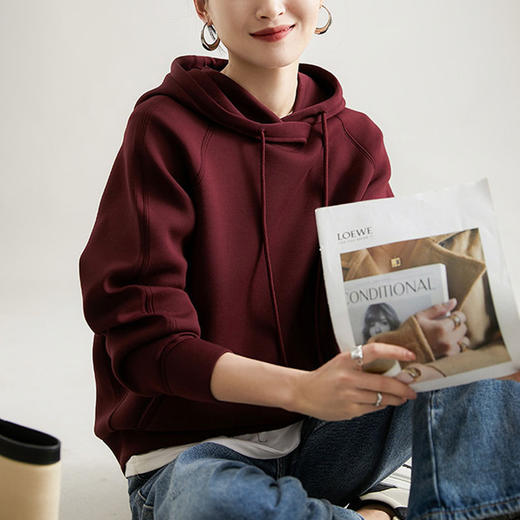 下单3-7天发货！ORIGINAL&CO车厘子红立体阔形空气感拉链连帽开衫/卫衣  哑光质感 白显瘦显气质 商品图3